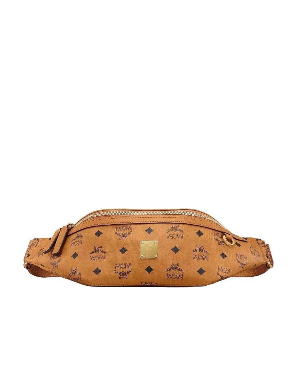 MCM Brown Visetos Logo Print Medium Belt Bag for men