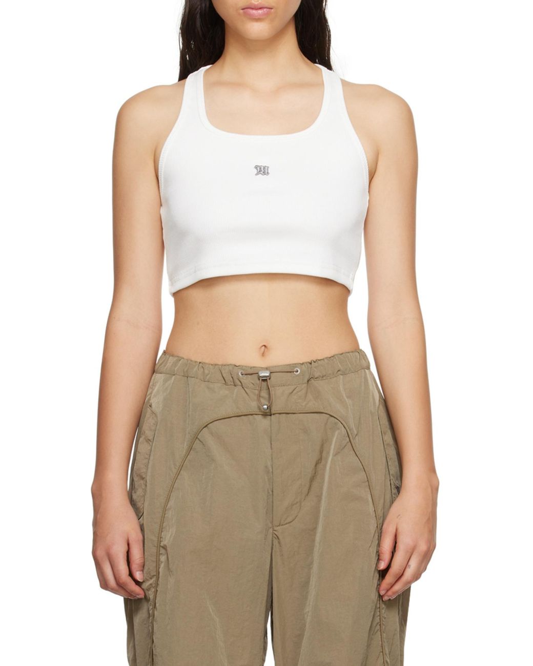 M I S B H V White Logo Embroidered Ribbed Tank Top
