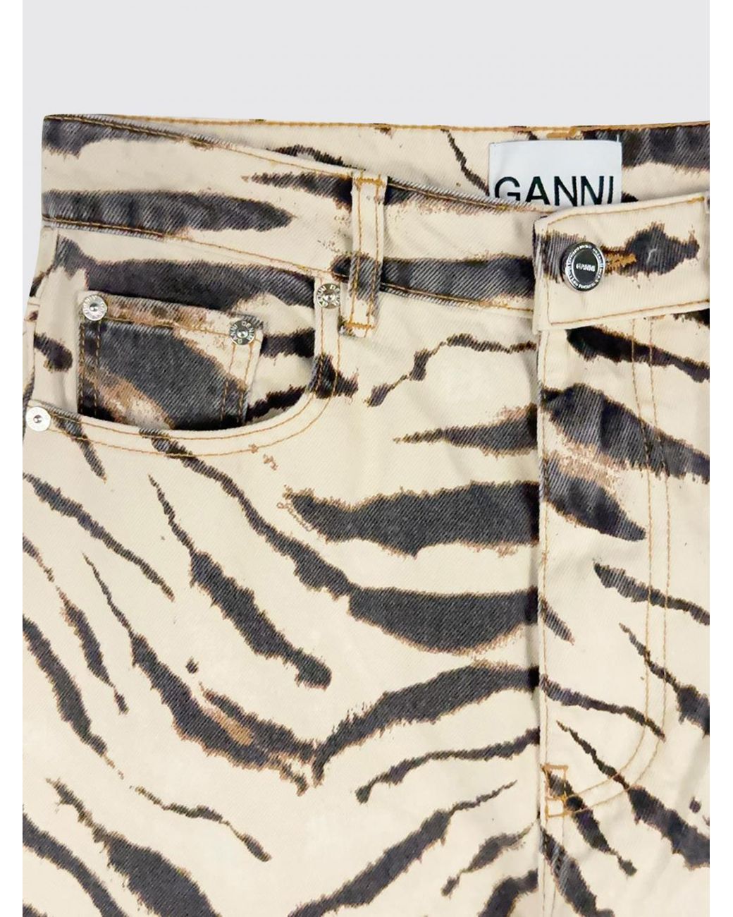 Ganni White Lari ゼブラプリント ワイドレッグ ジーンズ