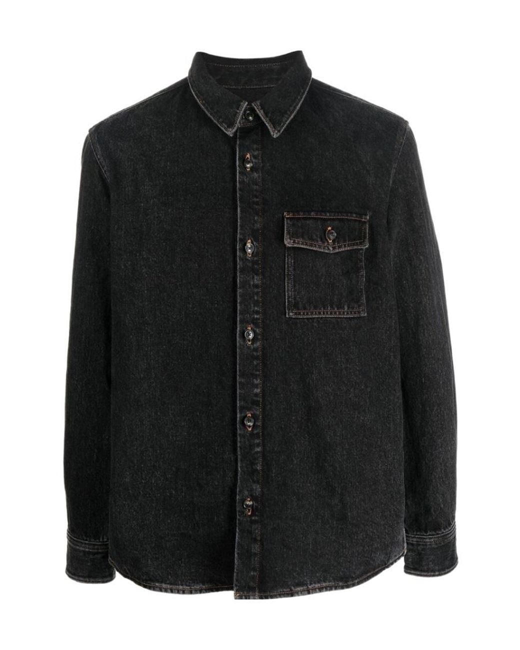 A.P.C. Black Buttoned Long-Sleeved Denim Shirt for men