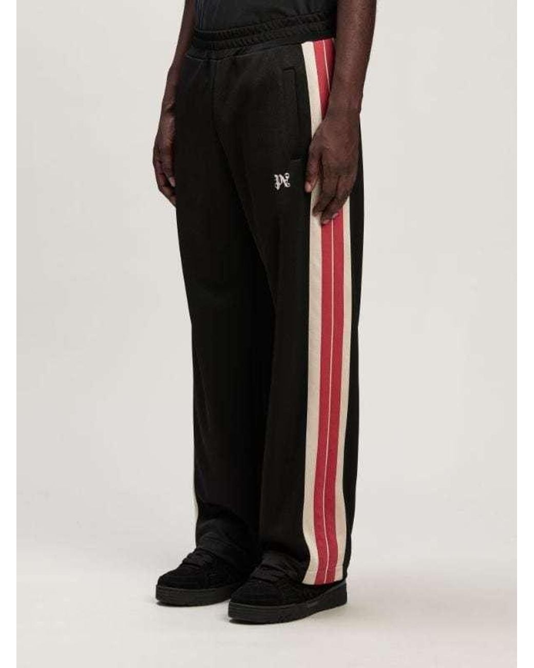 Palm Angels Black Monogram Embroidered Side Stripe Detailed Track Pants for men