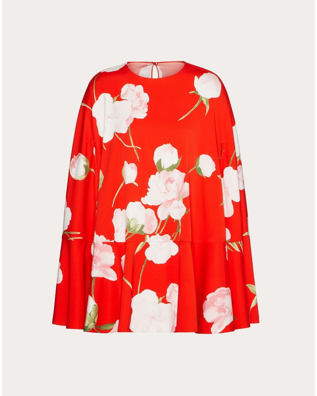 Valentino Red Floral-Print Cape Dress