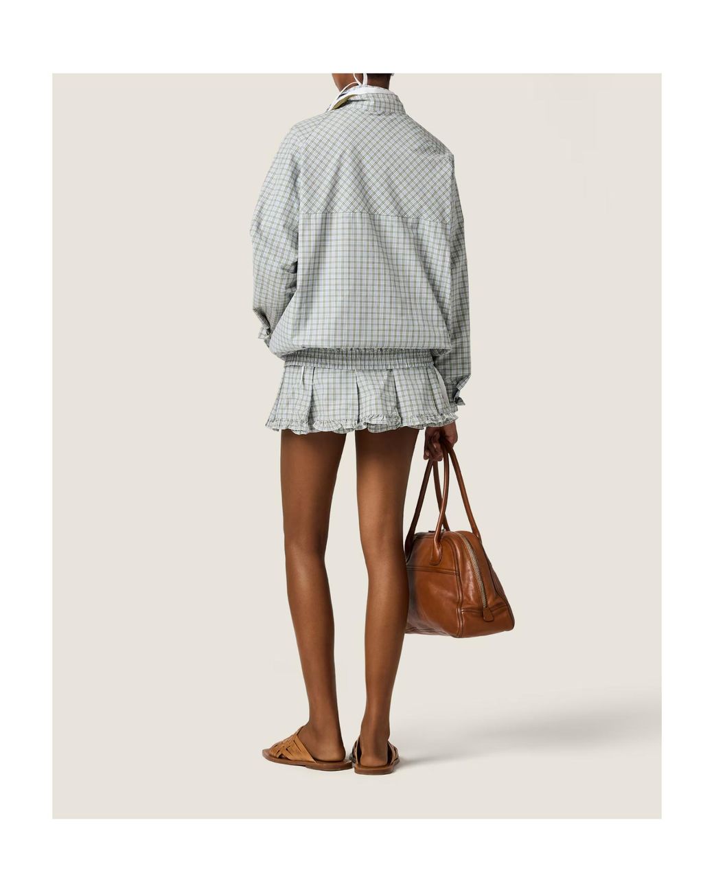 Miu Miu Gray Checked Technical Fabric Blouson Jacket