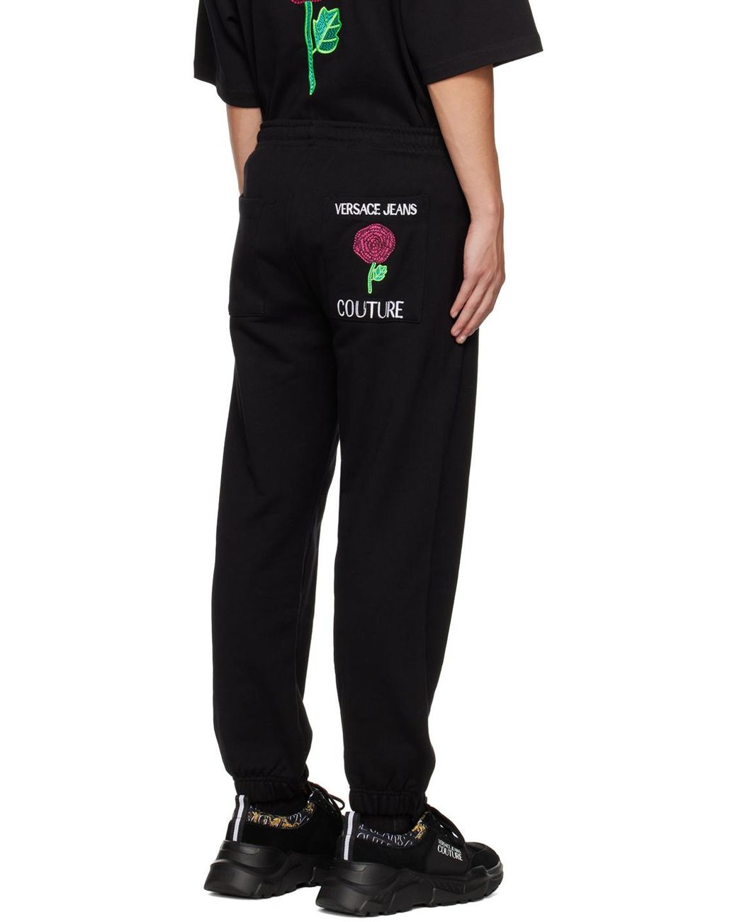 Versace Jeans Black Logo-Print Track Pants for men