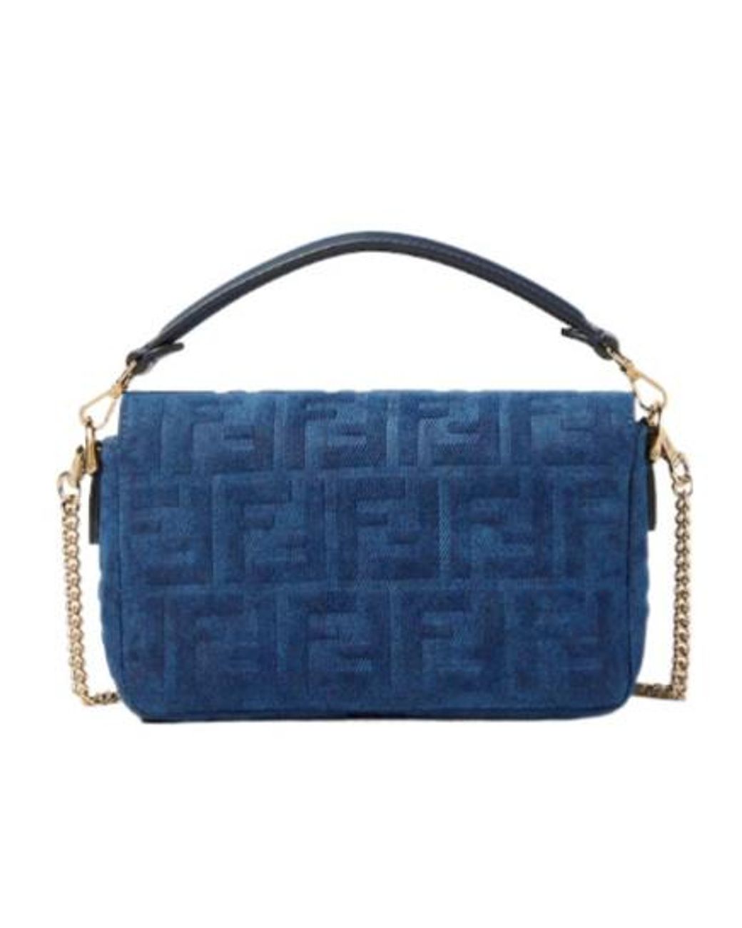 Fendi Blue Baguette Mini Flocked Ff Denim Bag