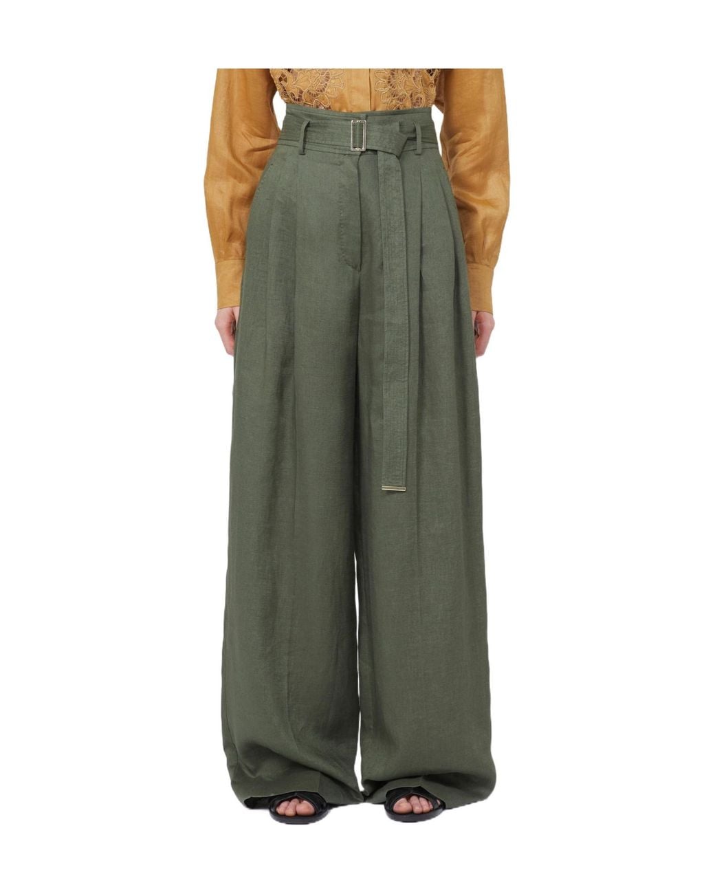 Max Mara Black Studio Materia Belted Wide-Leg Pants