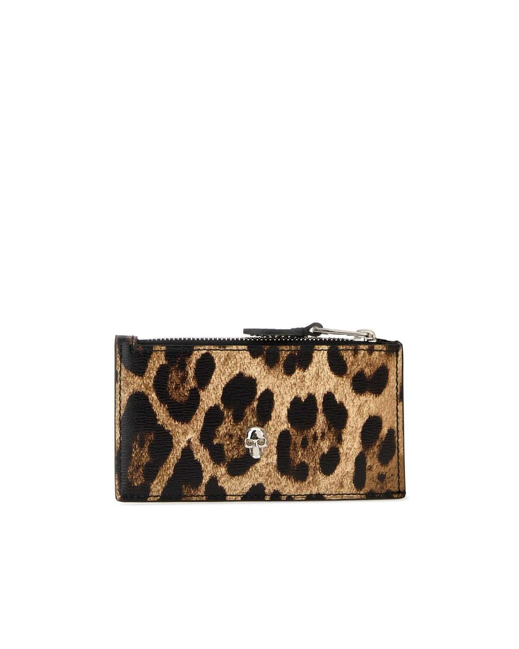 McQueen White Leopard Printed Zipprf Card Holder