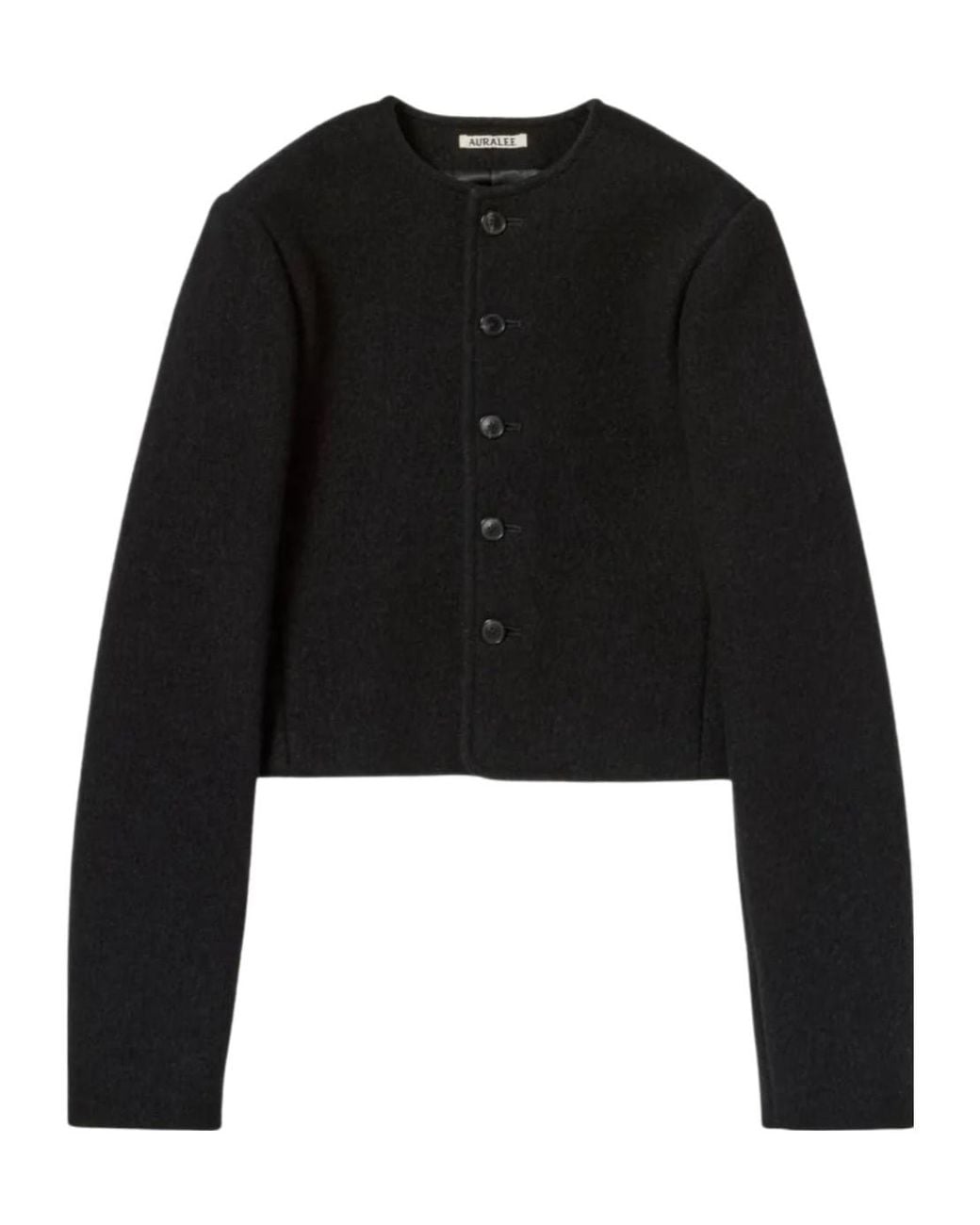 Auralee Black Collarless Wool-Blend Cropped Jacket