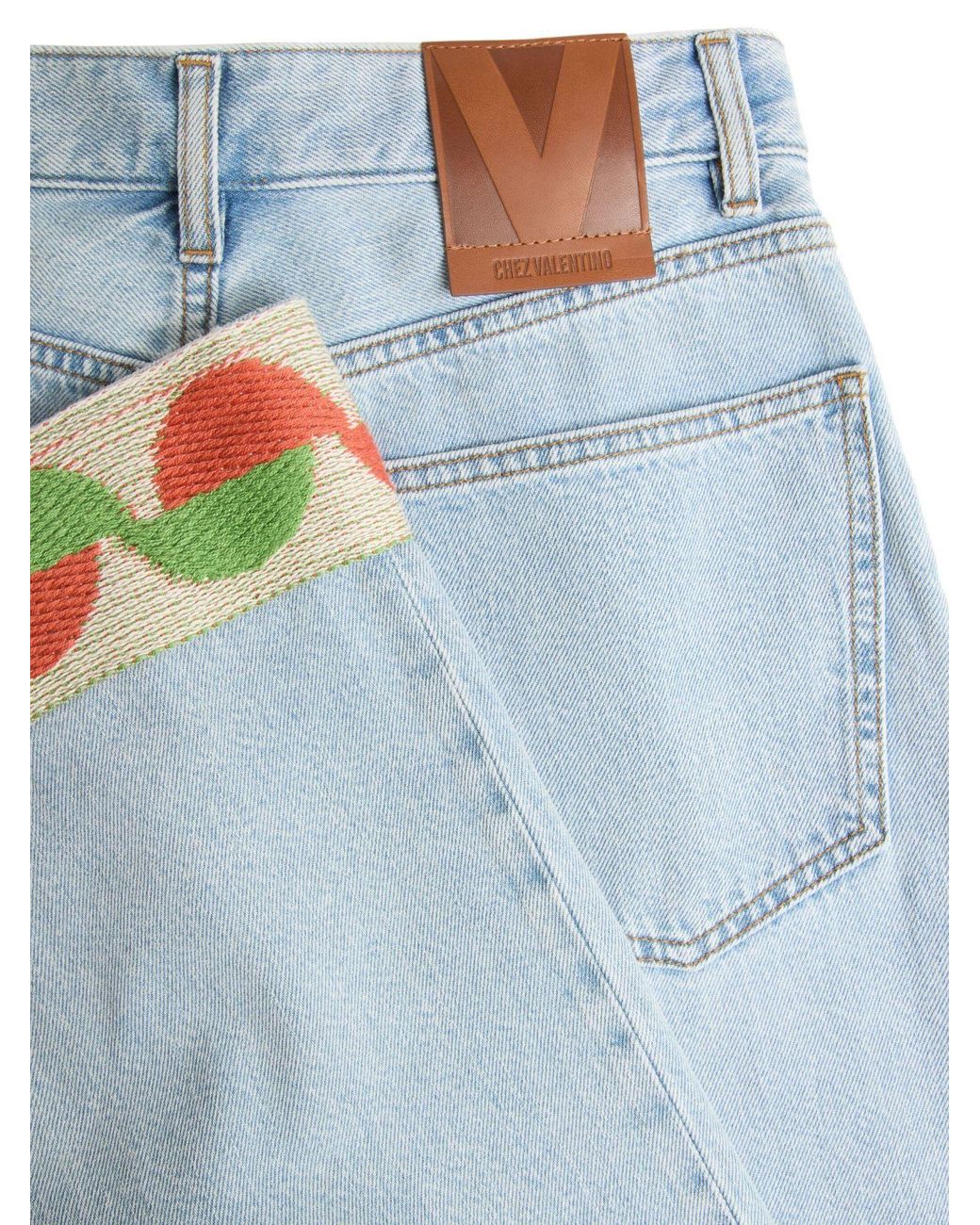 Valentino Blue Jacquard-Trim Straight Leg Jeans