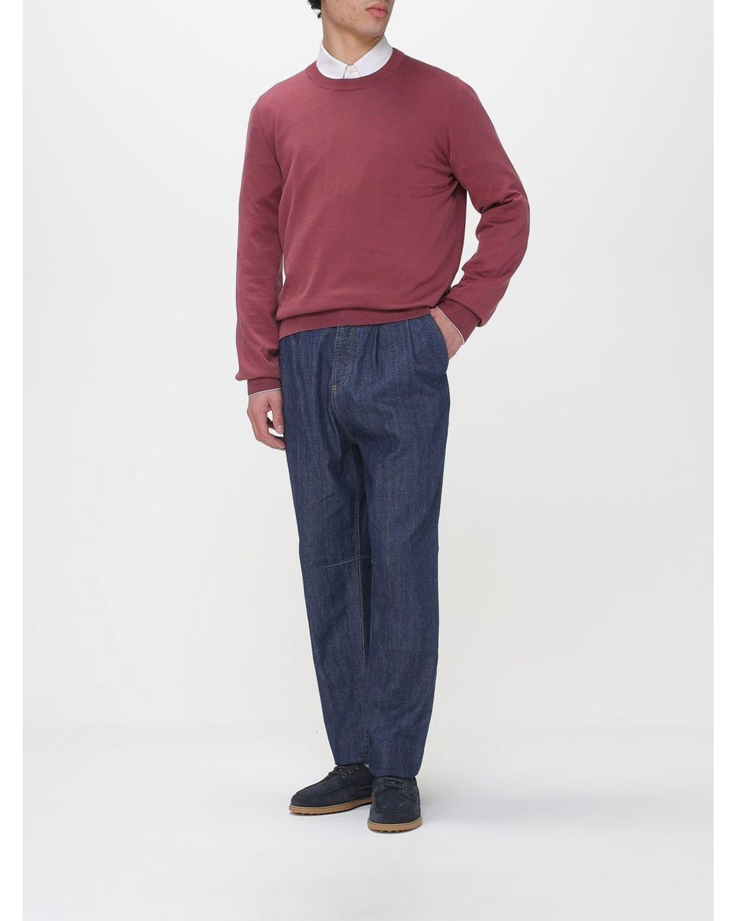 Brunello Cucinelli Red Grape Cotton Sweater for men