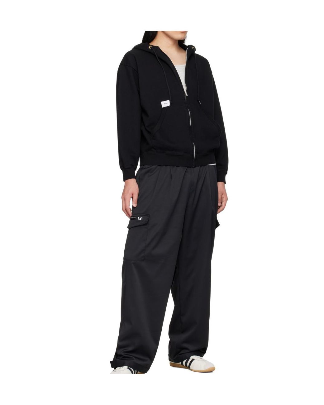 (w)taps Black Throwdy Zip-Up Hoodie for men