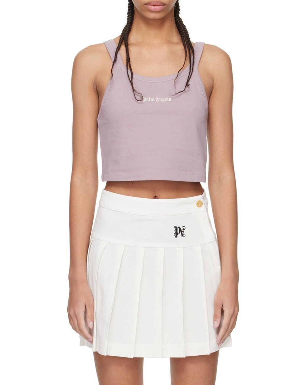 Palm Angels Purple Logo-Print Cropped Tank Top