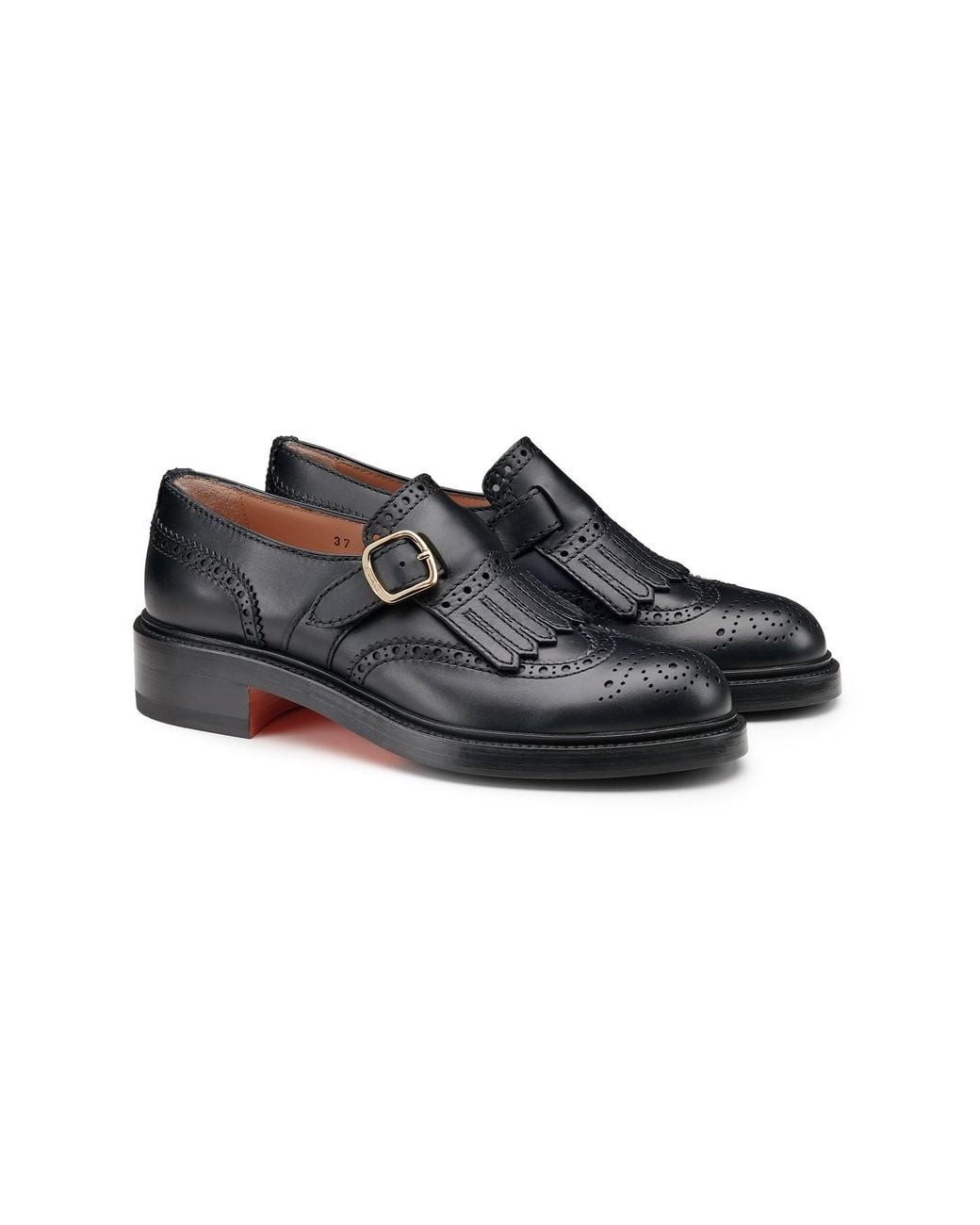 Santoni Black Leather Single Monk Strap Shoe With Frange