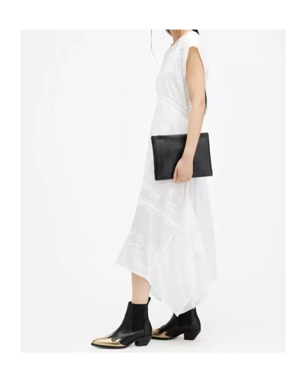 AllSaints White Gianna Embroidered Midi Dress