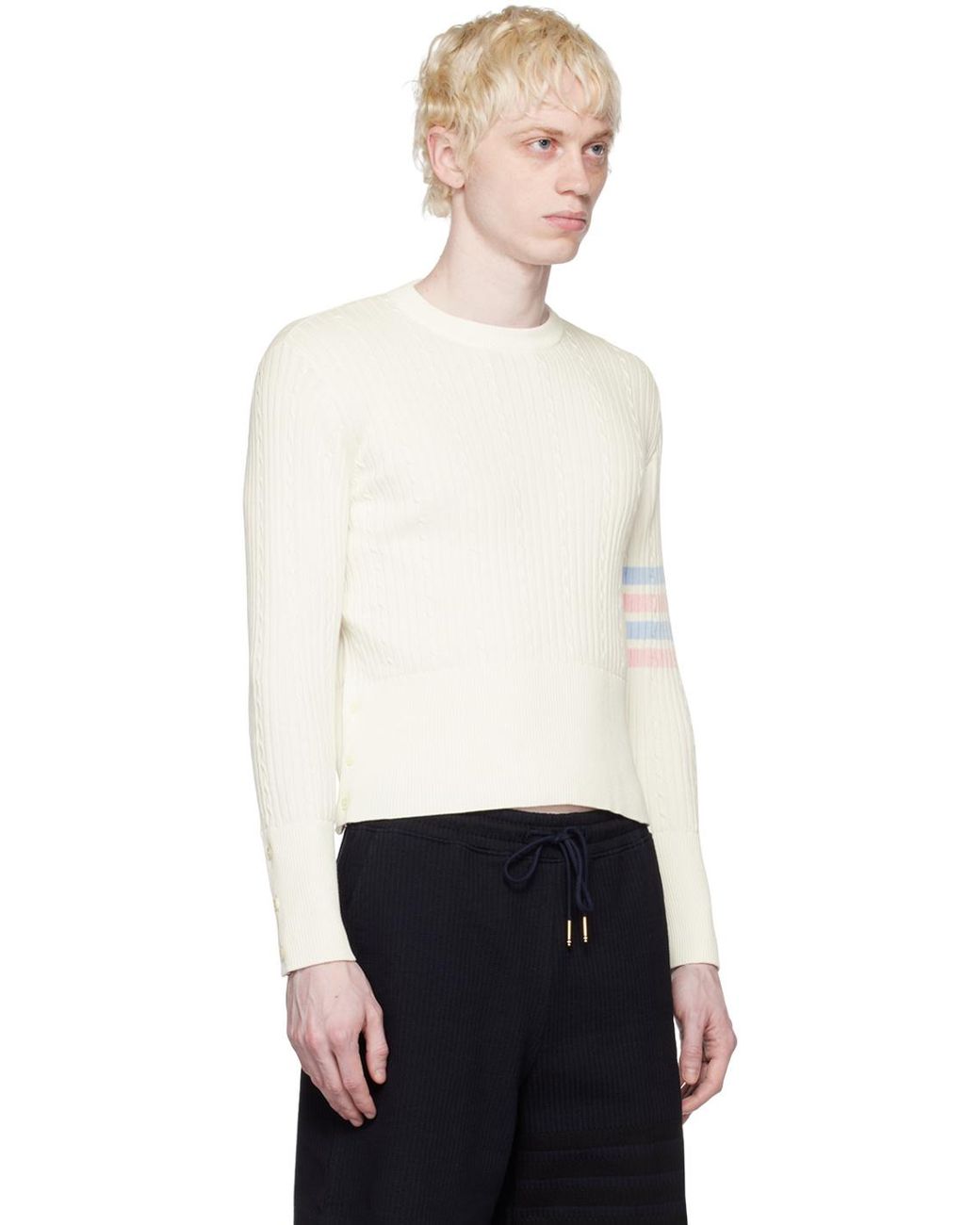 Thom Browne White 4-Bar Cable-Knit Jumper for men