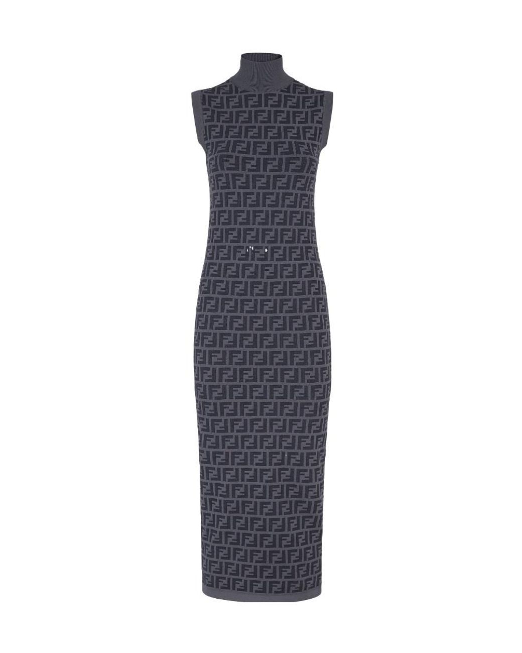 Fendi Blue Ff Motif Sleeveless Maxi Dress
