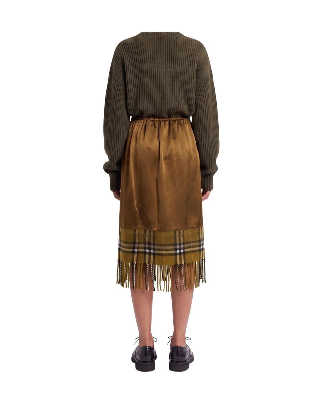 Burberry Natural Multicolored Satin Midi Skirt