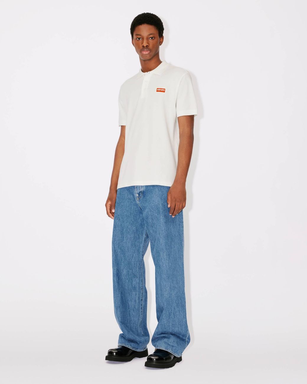 KENZO White Logo Embroidered Short-Sleeved Polo Shirt for men