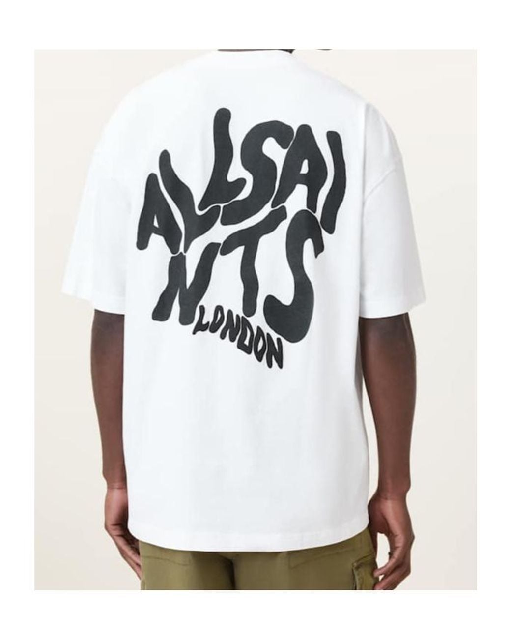 AllSaints White Logo Printed Crewneck T-Shirt for men