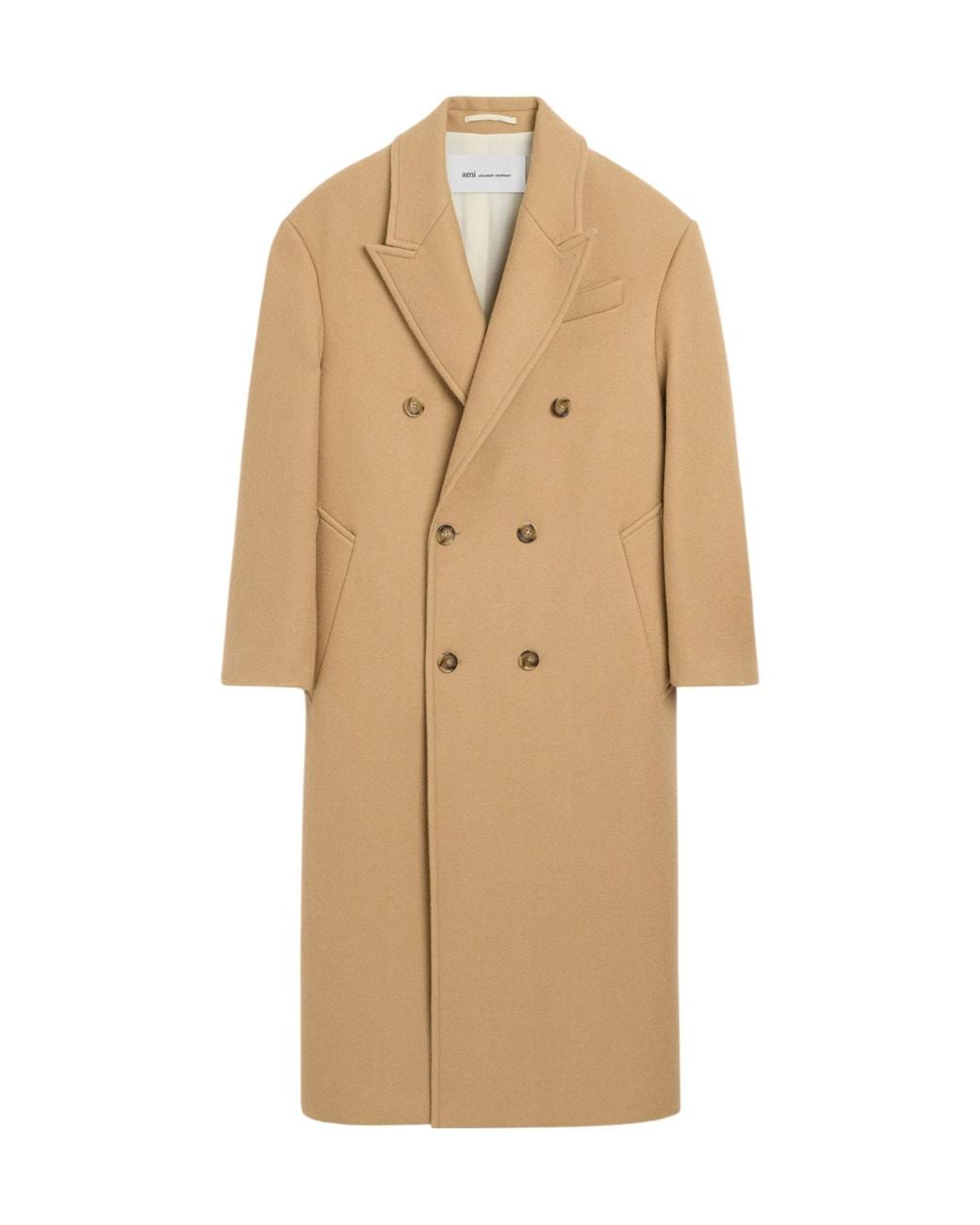 AMI Natural Double-Breasted Mid-Length Coat for men