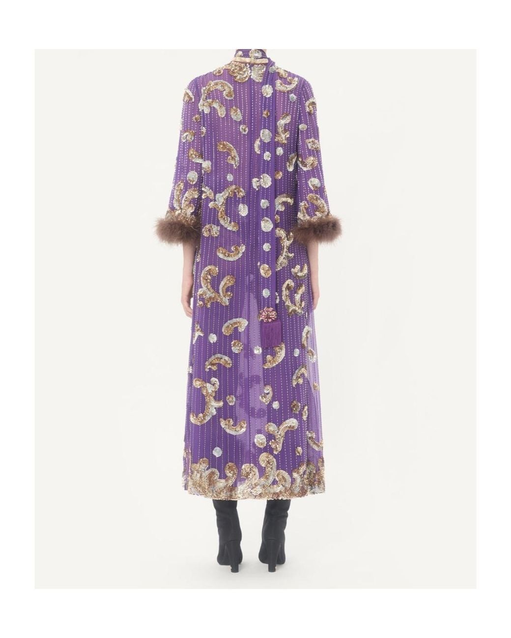 Valentino Purple Embroidered Chiffon Dress With Feathers