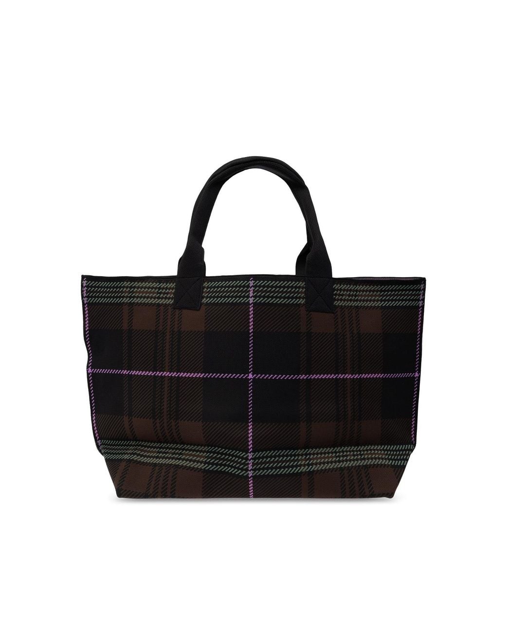 Ganni Black Checked Logo Patch Tote Bag