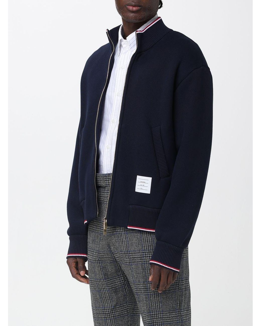 Thom Browne Black Rwb-Striped Zipped Sweatshirt for men