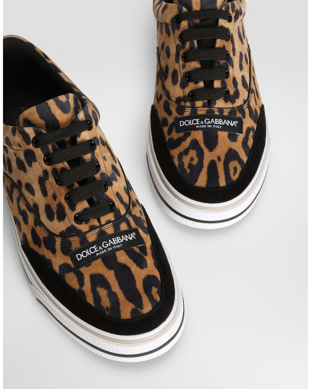 Dolce & Gabbana Brown Leather Leopard Print Sailing Sneakers for men