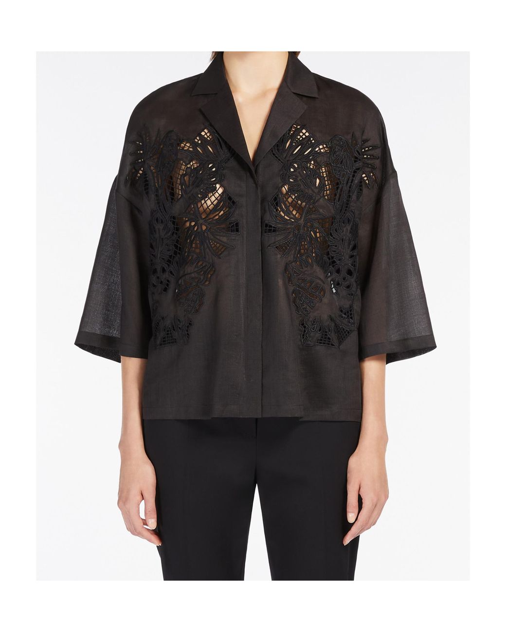 Max Mara Black Studio Legno Embroidered Button-Up Shirt