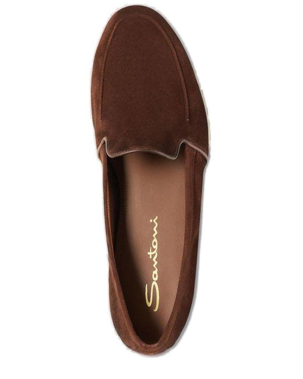 Santoni Brown Slip-On Loafers