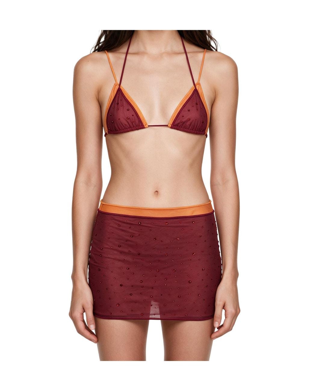Oseree Red Oséree Embellished Mini Skirt