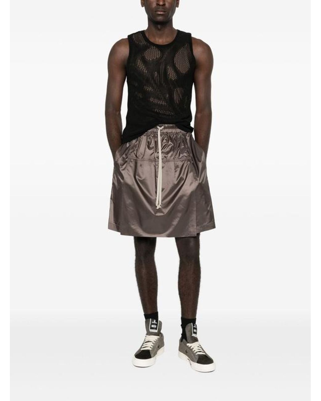 Moncler Black Moncler Rick Owens Logo Embroidered Drawstring Shorts for men