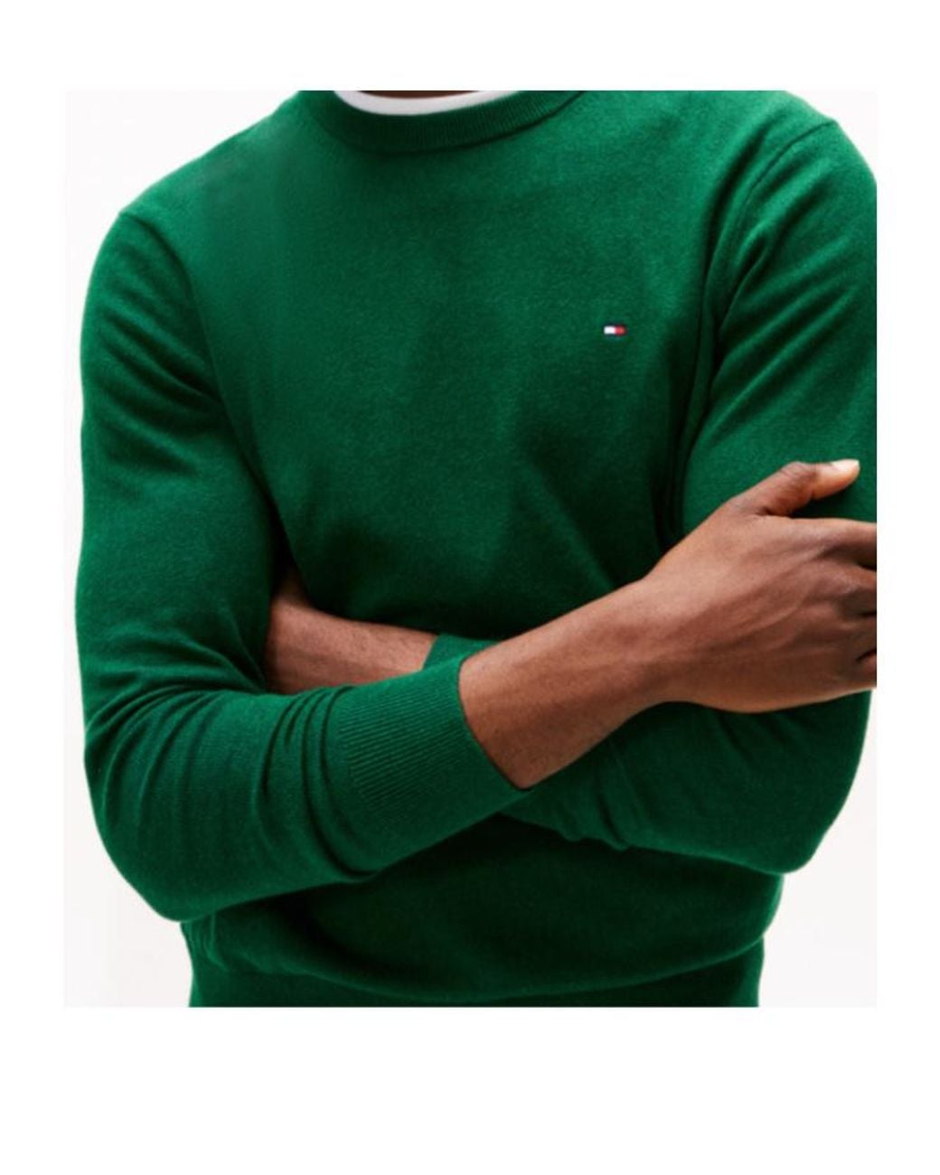 Tommy Hilfiger Green Cotton Cashmere Crew Neck Jumper for men