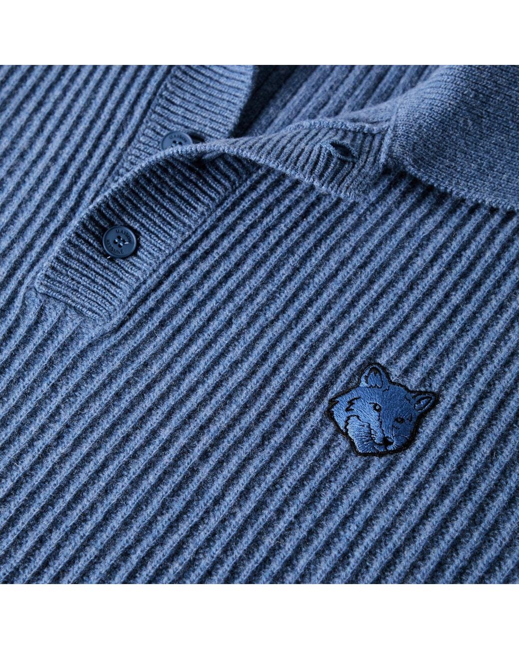 Maison Kitsuné Blue Knitted Long Sleeve Polo Shirt for men