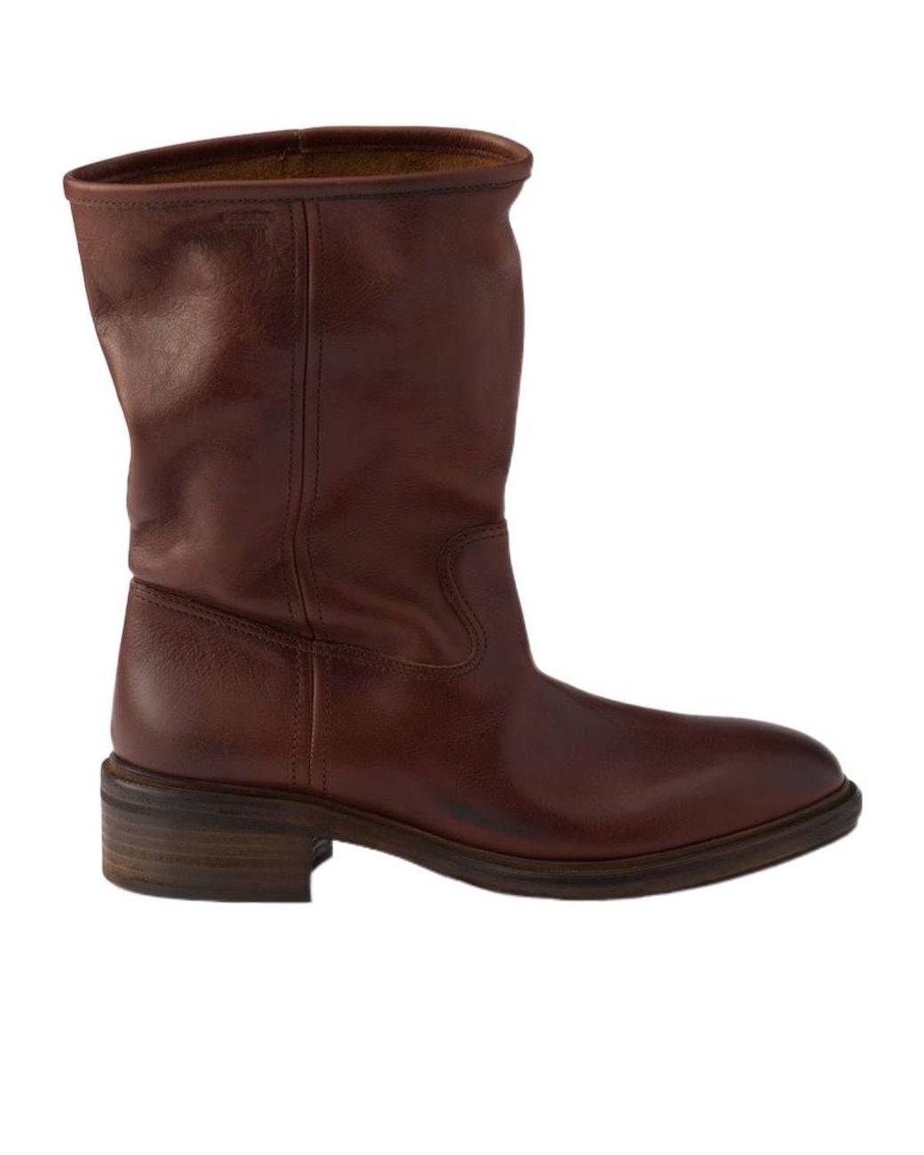 Prada Brown Vintage-Effect Leather Boots