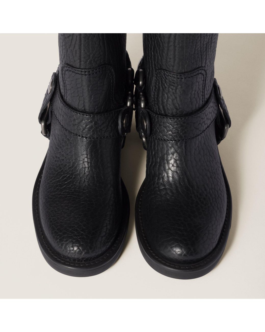 Miu Miu Black Moto Round-Toe Boots