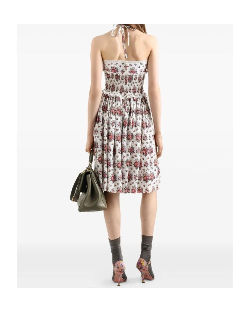 Dolce & Gabbana White Small Flower Bouquet-Printed Poplin Dress