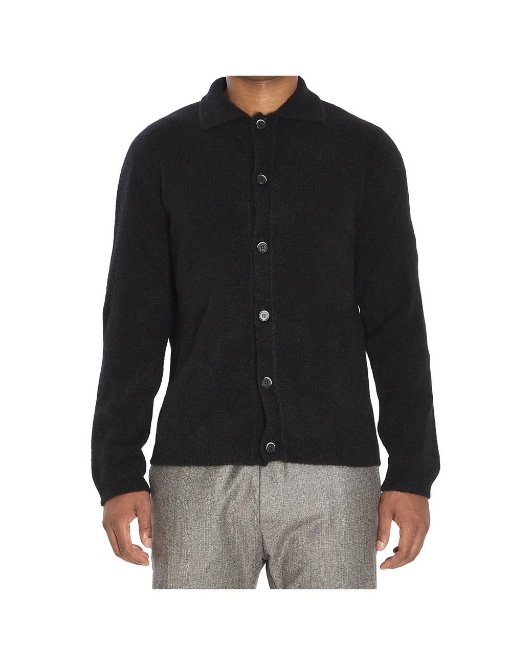Barena Black Pointed-Collar Knitted Cardigan for men