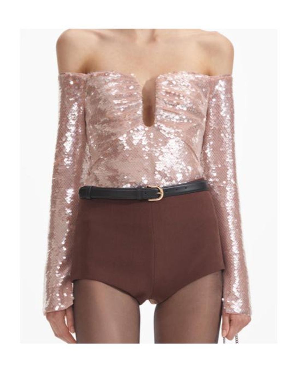 Self-Portrait Pink Sequin Off Shoulder Top