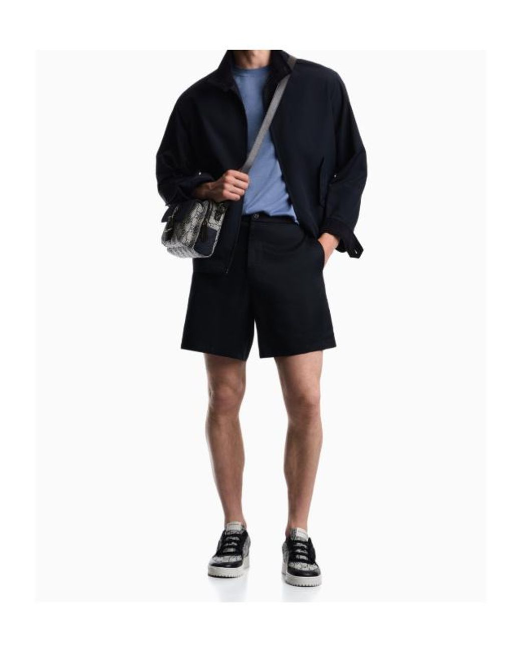 Emporio Armani Blue Blouson Jacket With High Collar And Angled Flap Pockets for men