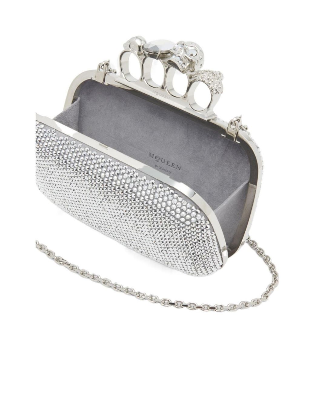 McQueen Gray Knuckle Crystal Clutch Bag