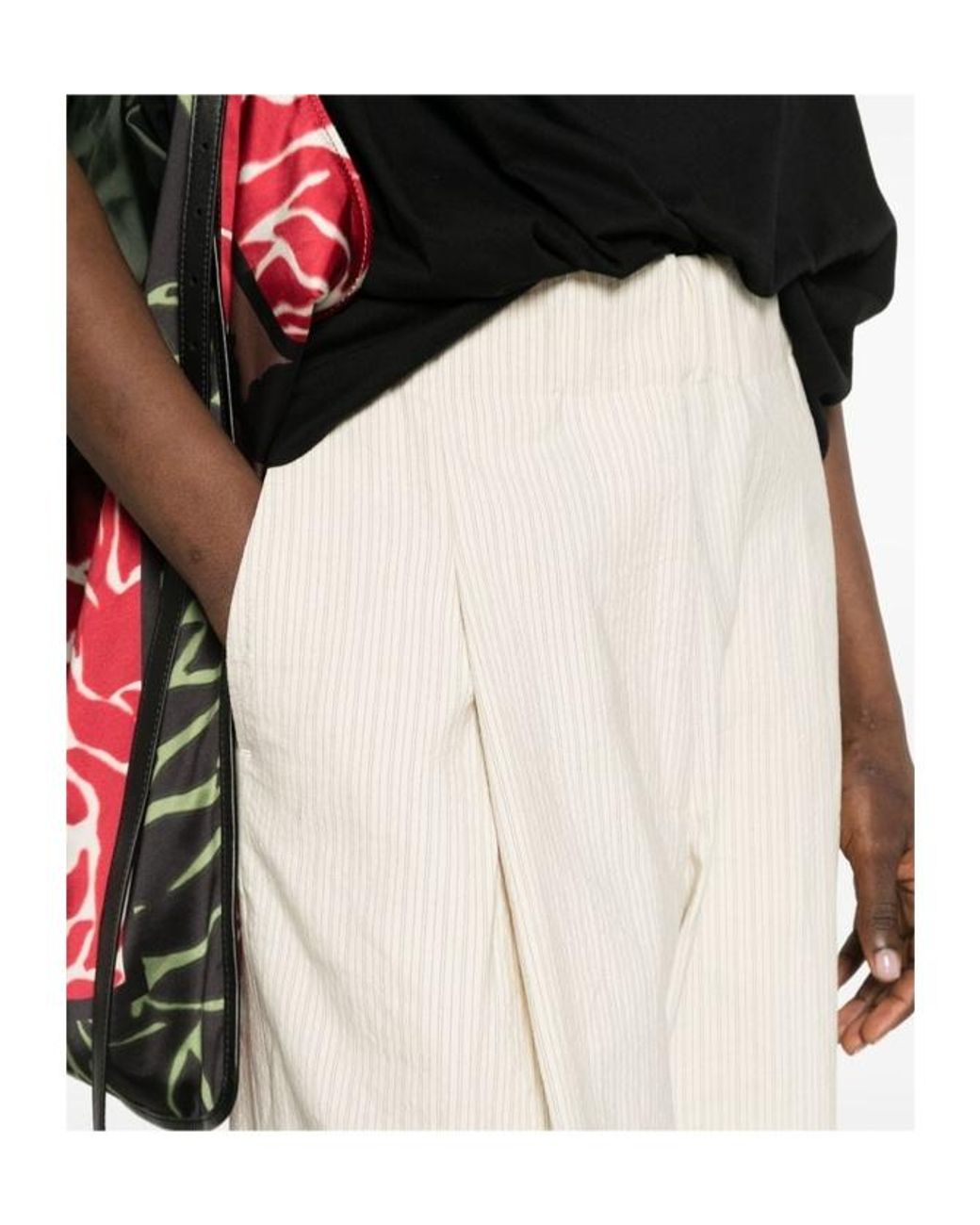 Dries Van Noten Natural Elasticated Waist Pleated Wide Pants