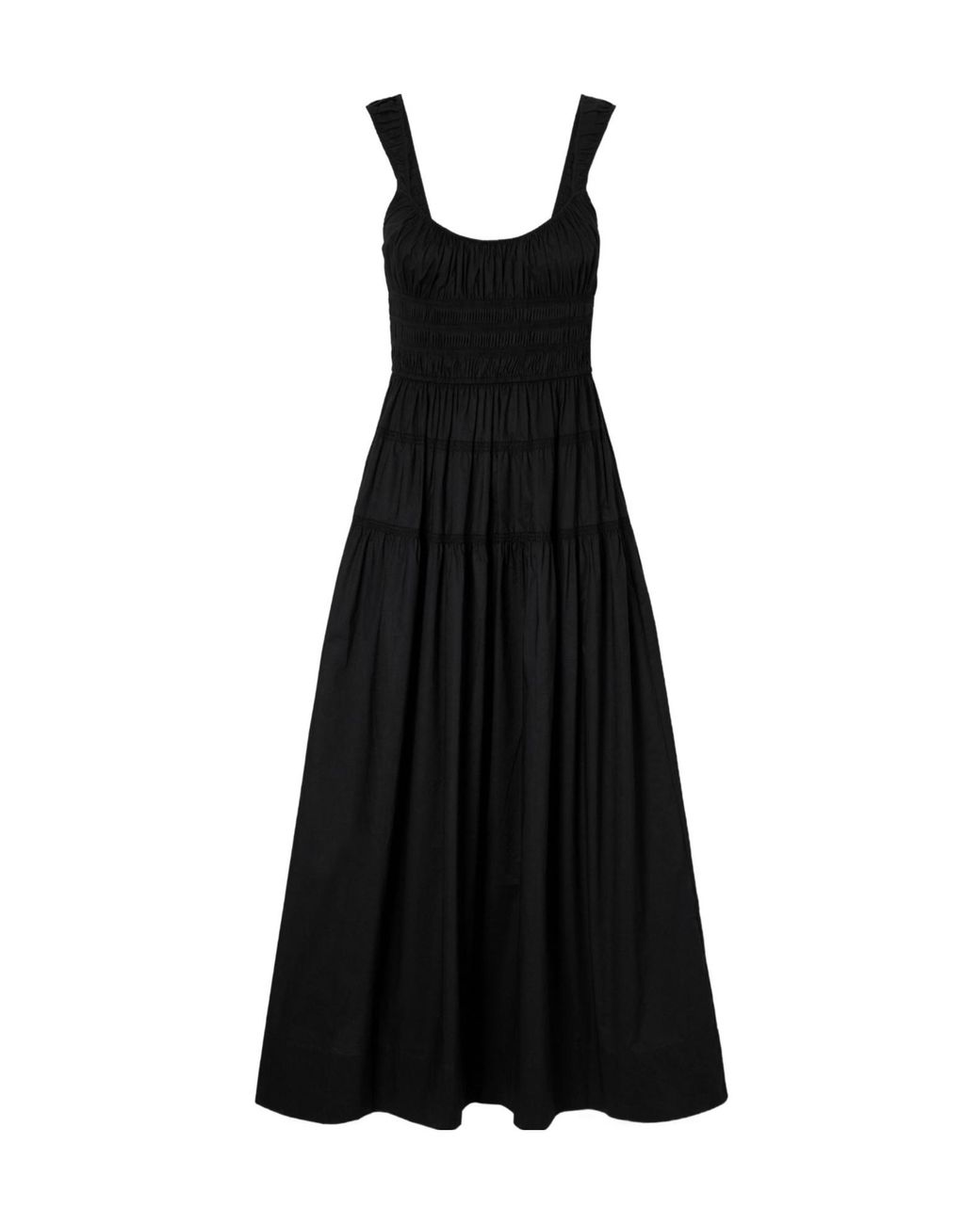 Doen Black Shirred Organic Cotton-Poplin Midi Dress