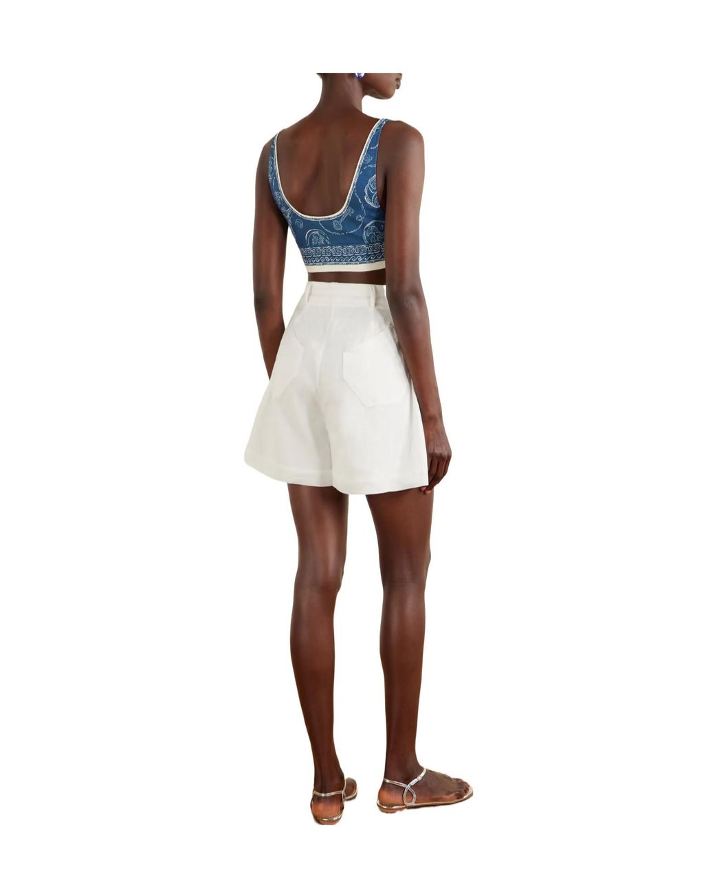 ALÉMAIS Blue Lucky Cropped Printed Linen Top