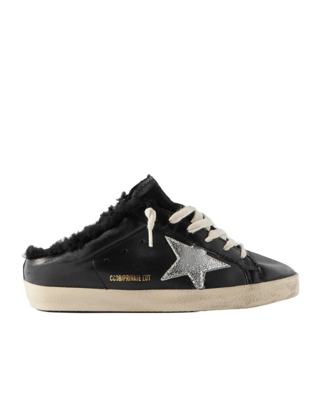 Golden Goose Deluxe Brand Black Super-Star Sabot Distressed Shearling-Lined Leather Slip-On Sneakers