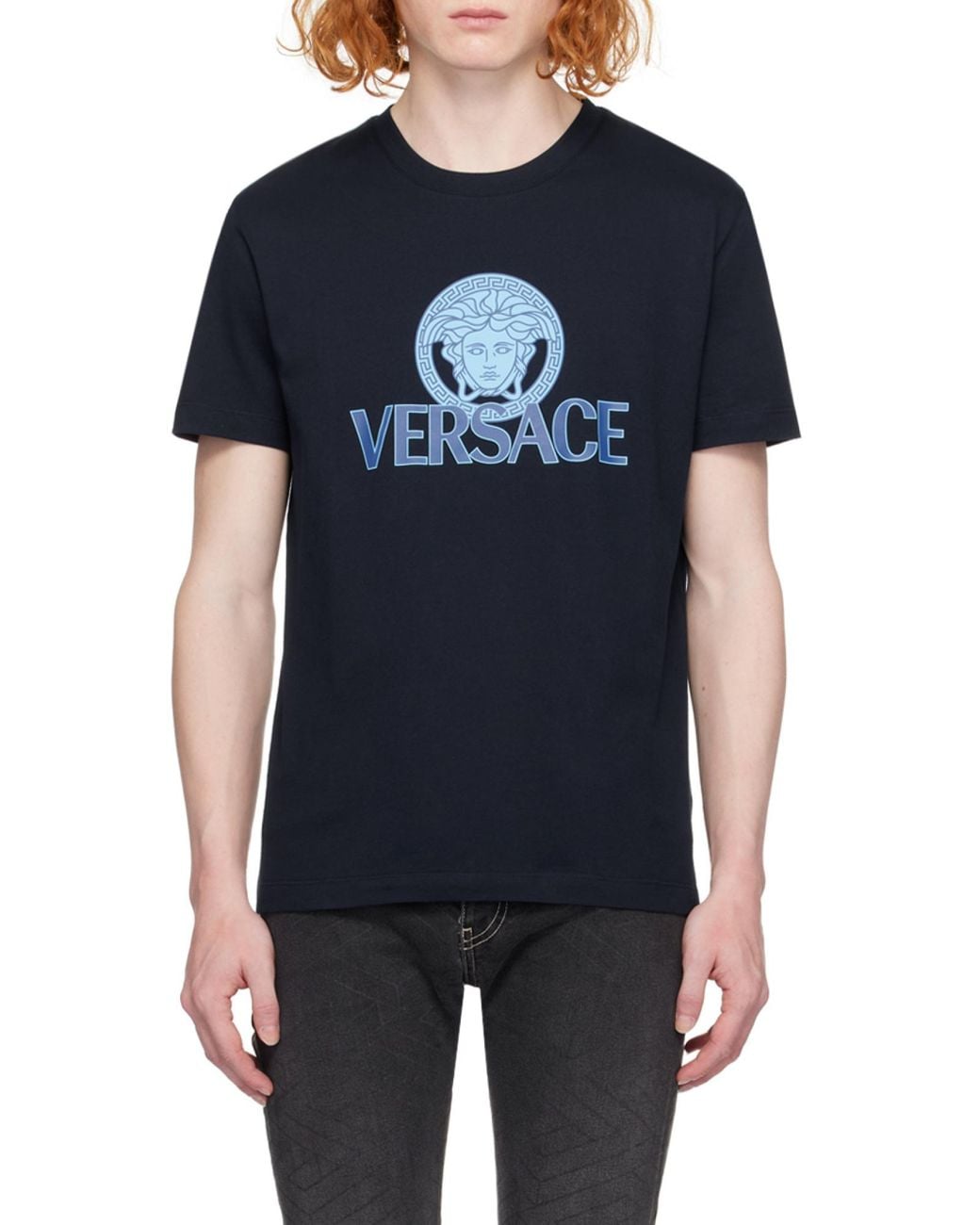 Versace Blue Medusa Head-Printed Crewneck T-Shirt for men