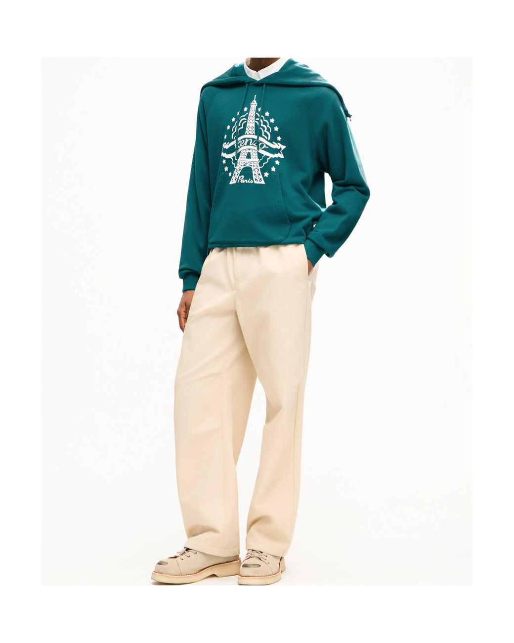 KENZO Green Eiffel Tower Design Hoodie for men