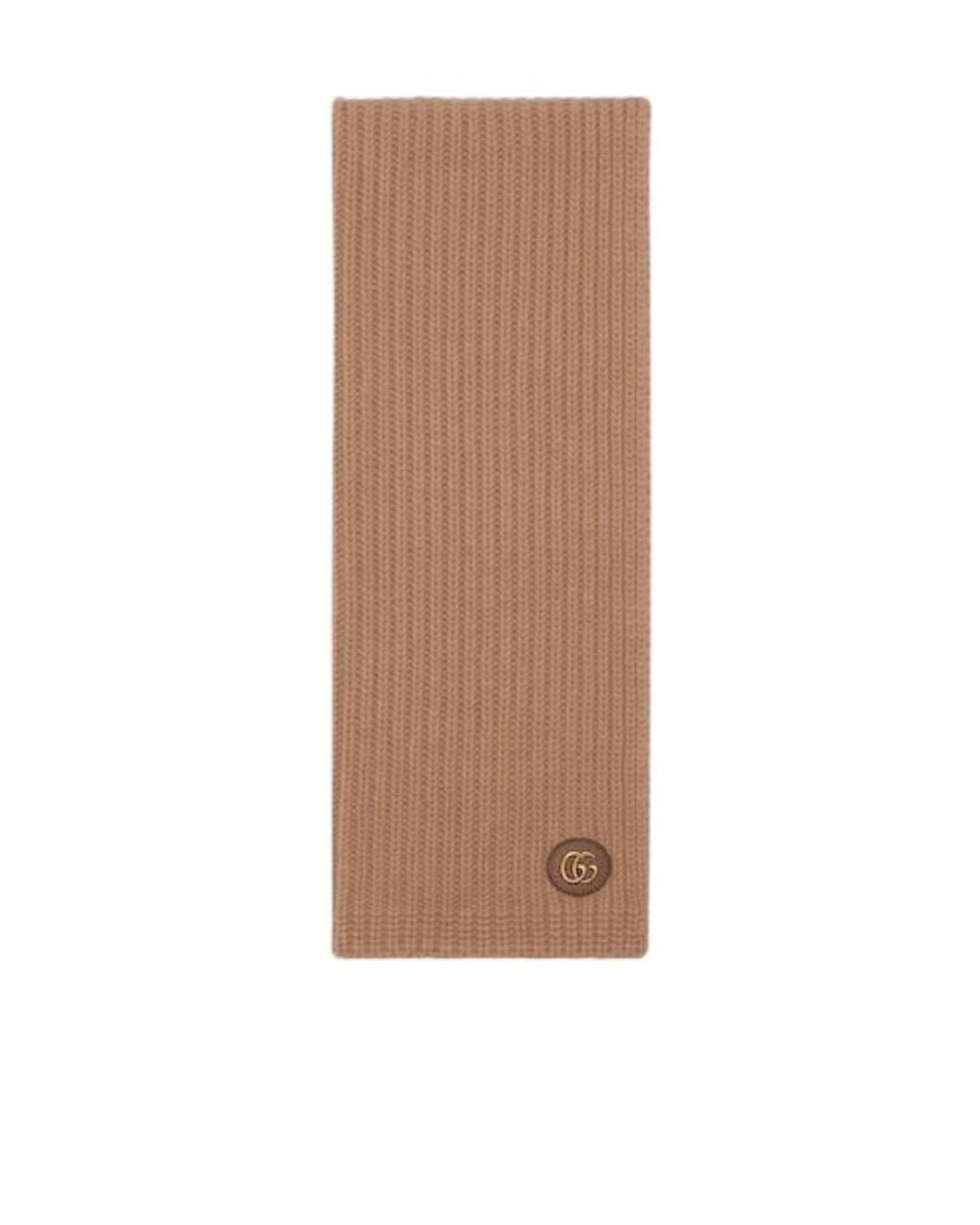 Gucci Brown Logo Patch Knit Scarf