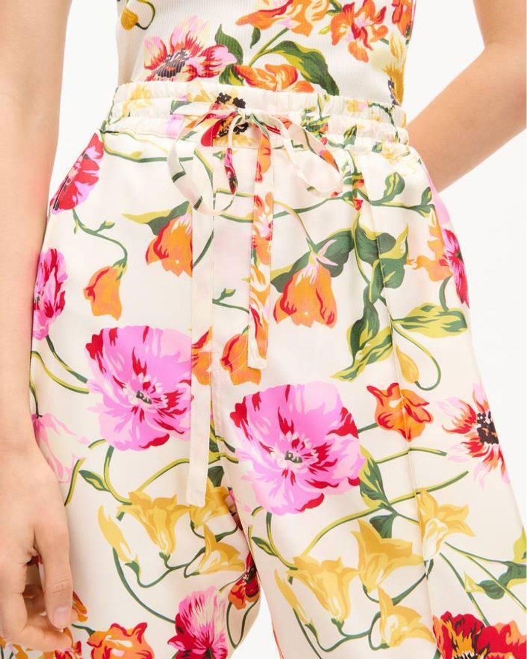 KENZO White Floral Print Drawstring Pants