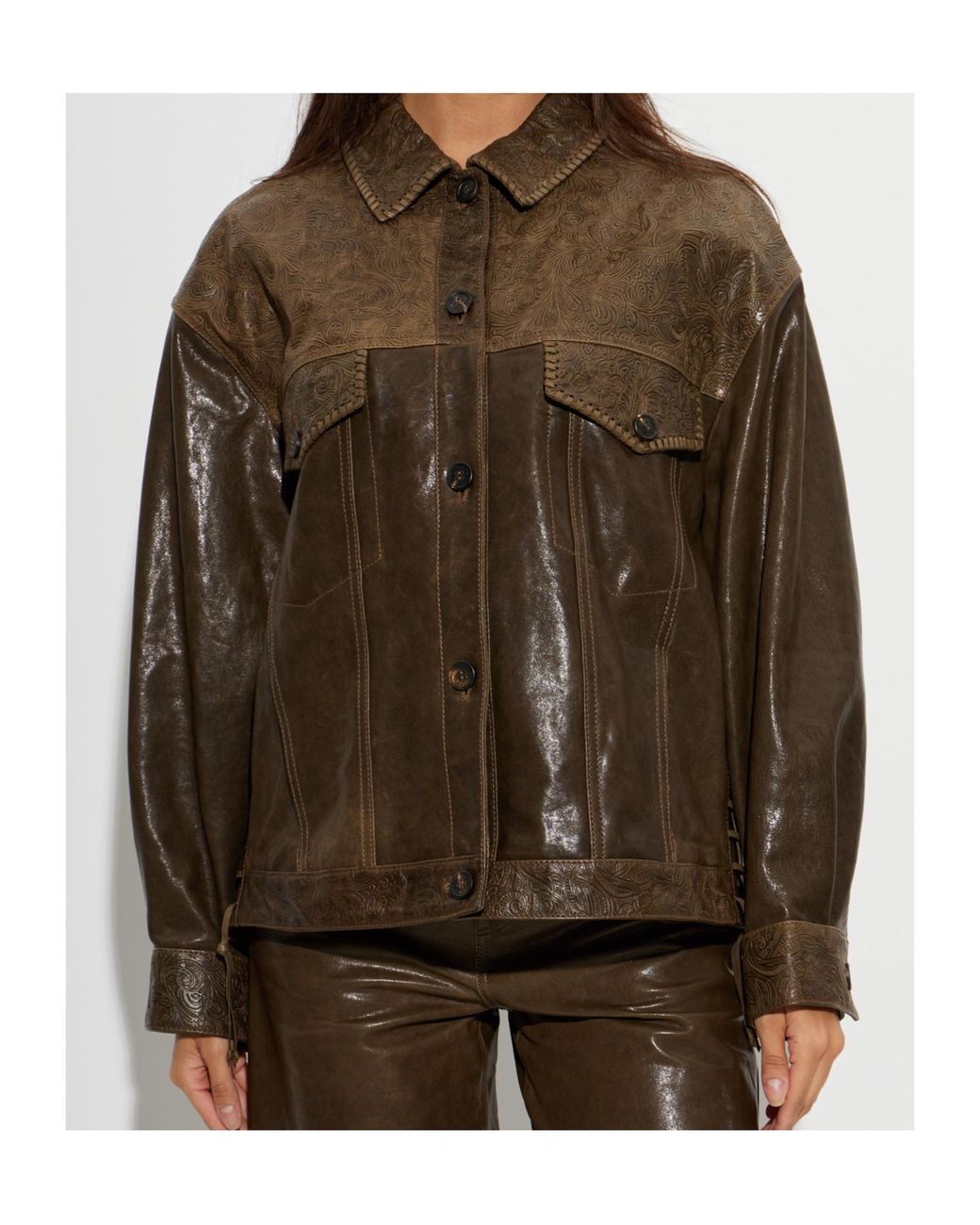 Golden Goose Deluxe Brand Brown Pattern Embossed Leather Jacket